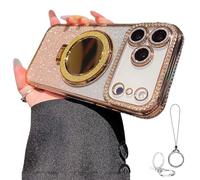 Genérico Gradient Glitter Holder Makeup Mirror Protective Case, Magnetic Kickstand Glitter Phone Case for iPhone 17/16/15/14/13/12 Pro MAX Plus Air (Gold,for iPhone16pro)