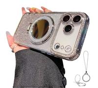 Genérico Gradient Glitter Holder Makeup Mirror Protective Case, Magnetic Kickstand Glitter Phone Case for iPhone 17/16/15/14/13/12 Pro MAX Plus Air (Silver,for iPhone13)