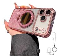 Genérico Gradient Glitter Holder Makeup Mirror Protective Case, Magnetic Kickstand Glitter Phone Case for iPhone 17/16/15/14/13/12 Pro MAX Plus Air (Pink,for iPhone15plus)