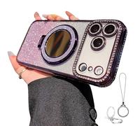 Genérico Gradient Glitter Holder Makeup Mirror Protective Case, Magnetic Kickstand Glitter Phone Case for iPhone 17/16/15/14/13/12 Pro MAX Plus Air (Purple,for iPhone14promax)