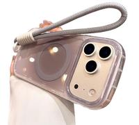 Genérico Gradient Hand Wrist Strap Case for iPhone 17 16 15 14 Pro MAX Magnetic Anti-Scratch Shockproof Protective Case (Grey-1,FOR 15 Pro MAX)