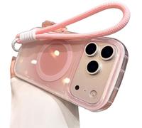 Genérico Gradient Hand Wrist Strap Case for iPhone 17 16 15 14 Pro MAX Magnetic Anti-Scratch Shockproof Protective Case (Pink-1,FOR 17 Pro MAX)