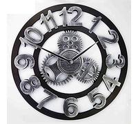 Genérico Gran Reloj De Pared De Hierro Forjado, Mecanismo De Cuarzo Silencioso, Decoración Steampunk, Esfera con Engranajes Calados, Escena De Chimenea En El Salón (B 58 cm)