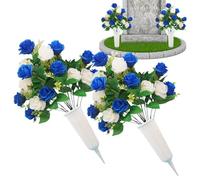 Genérico Gravestone Decor Flowers with Stakes - Weather-Resistant Memorial Flowers For Cemetery & Gravesite | Artificial Grave Decorations For Veterans & Memorial Day | Lasting For Lawns