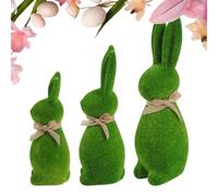 Genérico Green Bunny Statue, Moss Flocked Sculpture, Soft Resin Easter Bunny with Scarf Build, Spring Decoration Accessory with Charming Design, Tabletop Ornament for Home Patio Garden