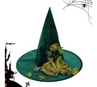 Genérico Green Witch Hat, Women Wizard Cap, Mardi Gras Disfraz Headwear, Halloween Vine Design Hat, Floral Accessory for Elegant Masquerade Dress-Up and Celebrations