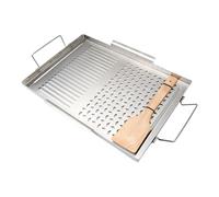 Genérico Griddle Plate, Grill Pan, Stainless Steel Utensils, Pressure Flat Exterior, Double Side Handles, Indoor Outdoor Barbecue Cookout, 16.93x11.5x0.79 Inches Silver 1 Piece