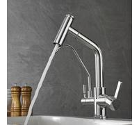 Genérico Grifo de Cocina de 3 Vías Extraíble Cromado con Filtro de Agua Doble Modo con Manguera Extraíble Y Filtro de Agua Potable