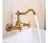 Genérico Grifo Mezclador de Lavabo de Pared Grifos de Lavabo de Baño Antiguos Grifo de Pared Victoriano de 2 Agujeros Grifos de Lavabo de Latón Tradicionales para Baño Agua Caliente Y Fría-A
