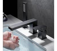 Genérico Grifos de Baño de 3 Orificios con Ducha Y Mezcladores de Latón con Rotación de 360 Grados para Agua Caliente Y Fría Color Negro