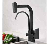 Genérico Grifos de Cocina con Filtro de 3 Vías Y Rociador Extraíble Grifos Mezcladores de Cocina Negros con Caño Giratorio Grifo para Agua Potable Grifos de Fregadero de Doble Palanca para Cocina