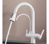 Genérico Grifos de Cocina de 3 Vías con Manguera Extraíble Grifo de Agua Potable Caño Giratorio de Cuello de Cisne Blanco Grifos de Latón