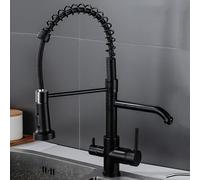 Genérico Grifos de Cocina de 3 Vías para Agua Potable Grifos Mezcladores de Cocina Negros con Resorte Grifo Mezclador de Cocina de 1 Orificio Y Tres Vías con Dos Manijas