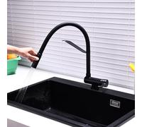 Genérico Grifos de Cocina Grifos Mezcladores para Fregadero de Cocina Grifos Extraíbles Negros Caño Giratorio de 360° Cabezal Rociador Flexible Fregadero de Cocina Oculto con Grifo Plegable