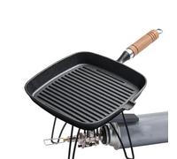 Genérico Grill Pan - 9.5in Portable Cast Iron Skillet | Cast Iron Pan - Multifunction grill with wooden handle designed for grilling burgers bacon pancakes on stove barbecue camping rv trips