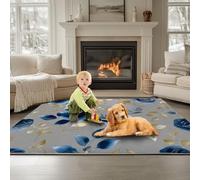 Genérico Gris Alfombra Lavable a máquina 80 x 150 cm, Estilo Pastoral Plantas Rosas AzulesAlfombra Antideslizante Resistente a Las Manchas, para salón, Dormitorio, Oficina y decoración del hoga