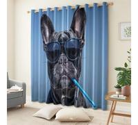 Genérico Gris Claro Cortinas Opacas para Oscurecer la Habitación, 140 x 245 cm (An x Al) Cortinas de Pop Art Animales Bulldog Francés con Ojales - Set de 2 Paños para Decoración de Habitación