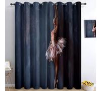 Genérico Gris Cortinas Opacas Hiperrealismo para Dormitorio Hogar Salón, Térmico Cortina Sueño Bailarina 2 Piezas contra El Frío con Ojales 75 An X 166 Al Cm