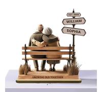 Generico Growing Old Together Figurines - 15x10x0.5cm Elderly Couple Figurines | Wooden Growing Old Together Sculptures | Romantic Wood Ornament And Decorative Accessories For Wife Friend Husband