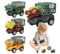 Genérico Grúa De Juguete - 4 Piezas Tiranosaurio Transporte Y Vehículos - Figura Tiranosaurio, Vehículo De Empuje Y Actividad De Transporte para Niños Mayores De 3 Años