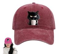 Genérico Grumpy Cat Coffee Cap Feral but Fashionable, Adjustable Frownster Cat Coffee Hat, Cotton Baseball Cap for Men Women (Wine Red)