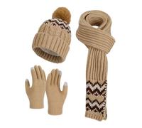 Generico Guante de invierno, juego de bufanda, guantes y gorro de mujer, suéteres - Antifrío acolchado calentador de manos para vacaciones, viajes, esquí, senderismo, invierno, Caqui.,