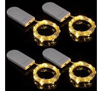 Genérico Guirnalda de luces LED de 1 m y 10 luces LED a pilas con alambre de cobre, resistente al agua, funciona con pilas pequeñas, color b-lanco cálido, para decoración navideña, paquete de 4