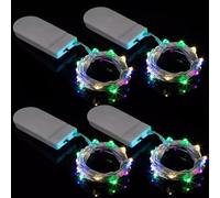 Genérico Guirnalda de luces LED de 1 m y 10 luces LED a pilas con alambre de cobre, resistente al agua, funciona con pilas pequeñas, color b-lanco cálido, para decoración navideña, paquete de 4