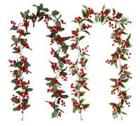 Genérico Guirnalda Navidad Chimenea 5.7 Ft, Corona Hojas Artificiales | Bayas Rojas Realista, para Exterior Chimenea Barandales Dormitorio Porche Patio Invierno Año Nuevo