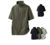 Genérico Half Zip High Neck Fishing Shirt Short Sleeve Golf Shirt Pullover Windproof Water Resistant Wind Rain Shirts for Men (Army Green,XXL)