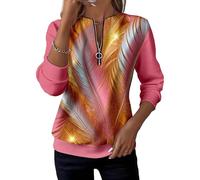 Genérico Half-Zip Printed Casual Sweatshirt Womens V Neck Long Sleeve Pullover Color Block Loose Fit Top for Spring Fall Winter