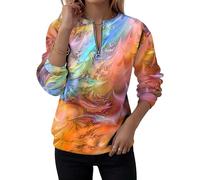 Genérico Half-Zip Printed Casual Sweatshirt Womens V Neck Long Sleeve Pullover Color Block Loose Fit Top for Spring Fall Winter