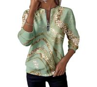 Genérico Half-Zip Printed Casual Sweatshirt Womens V Neck Long Sleeve Pullover Color Block Loose Fit Top for Spring Fall Winter