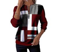 Genérico Half-Zip Printed Casual Sweatshirt Womens V Neck Long Sleeve Pullover Color Block Loose Fit Top for Spring Fall Winter