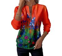 Genérico Half-Zip Printed Casual Sweatshirt Womens V Neck Long Sleeve Pullover Color Block Loose Fit Top for Spring Fall Winter