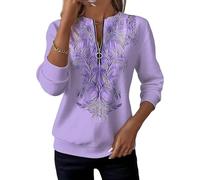 Genérico Half-Zip Printed Casual Sweatshirt Womens V Neck Long Sleeve Pullover Color Block Loose Fit Top for Spring Fall Winter