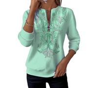 Genérico Half-Zip Printed Casual Sweatshirt Womens V Neck Long Sleeve Pullover Color Block Loose Fit Top for Spring Fall Winter
