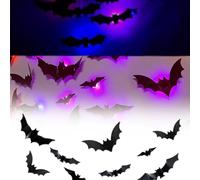 Genérico Halloween 3D Bat Design LED Decoration, DIY Hanging Wall Luminous Wall Stickers with 4 Forms and 5 Sizes for Halloween Decorations Indoor Party Supplies (black,* 36 PCS)
