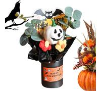 Genérico Halloween Bouquet, Artificial Fall Flowers, Pumpkin Floral Centerpiece, Eucalyptus Leaves for Indoor Table Mantel Decor, Party Decoration Halloween Display, 9.06x2.56 Inches