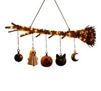 Genérico Halloween Broom Decor, LED Fall Wall Art with Charms