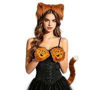 Genérico Halloween Costume Accessories Set - Plush Fabric Tail 50x7cm Gloves 13x20cm And Animal Ear Headband 17x16cm For Cosplay Dress Up - Furry Character Style - Ideal For Parties Carnivals Stage