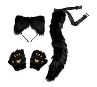 Generico Halloween Costume Accessories Set - Plush Fabric Tail 50x7cm Gloves 13x20cm And Animal Ear Headband 17x16cm For Cosplay Dress Up - Furry Character Style - Ideal For Parties Carnivals Stage