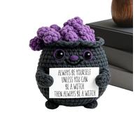 Genérico Halloween Crochet Doll - Regalo positivo | Ghost Cauldron Decor | Hecho a mano Yarn Plush, Funny Broma Gift, Positive Afirmation Figura para el hogar Oficina Desk, Bookshelf & Bedside Table