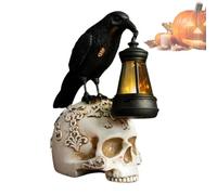 Genérico Halloween Crow Decor - Resin Solar Panel Material 8x13x17cm Skull Crow Statue - Vintage Tabletop Skeleton Ornament - Spooky Holiday Decoration For Home Garden and Halloween Parties
