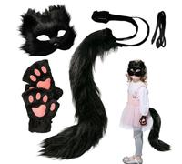 Genérico Halloween Face Cover Cat Masks, Animal Party Costume with Tail and Gloves, Cosplay Dress Up Set, Adults Kids, Fun Halloween Accessories for Carnival Stage Performance Holiday