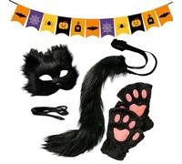 Genérico Halloween Face Cover, Half Furry Animal, Gloves Tail, 17.78x16.51cm, Cosplay Costume Set for Kids and Adults, Dress-Up Accessory for Carnival, Holiday, Masquerade Parties Through Captivating