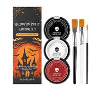 Genérico Halloween Face Paint, White Black Red Makeup Set with Brush, 15gx3 Pieces Long-Lasting Pigment Foundation, 3 Colors + 2 Brushes for Stage Performance Themed Party Women Men