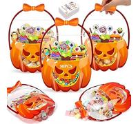 Genérico Halloween Favor Bags Transparent Pumpkin Sealed Pouches with Handles Resealable Scary Holiday Plasti, for Holiday Party Candy Gift Supplies Decoration, Halloween Candy Treat Bags (#A,50PCS)