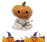 Generico Halloween Figures, Mummy Pumpkin Fisherman Figurine, 4.13x3.54x3.54 Inches Shelf Decor, Sturdy Resin Material, Spooky Gothic Statue for Home, Garden, Party, or Christmas Display