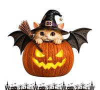 Genérico Halloween Figurine - Witch Cat Pumpkin Sculpture with LED Light